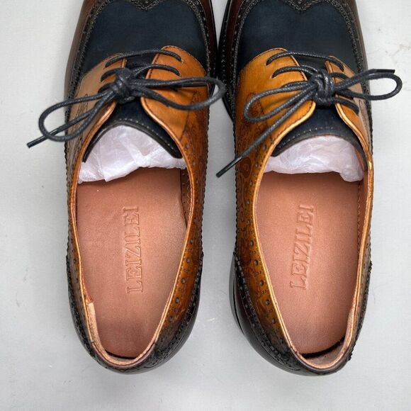 Leizilei Derby Men's Size 7 Leather Lace Up Wing Tip Brogue‎ Oxford Dress Shoes - Picture 10 of 16